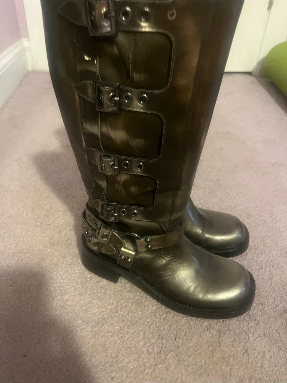 Steve Madden Dark Brown Buckle-Detail Knee Boots